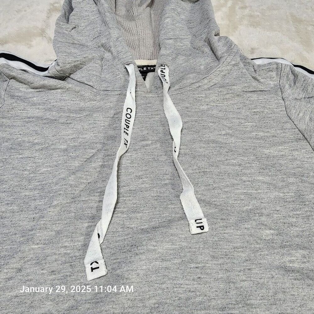 Couple TX Sweatshirt Hoodie Women's Sz Medium Grey Stripe Sleeve Kangaroo Pocket - Picture 3 of 9